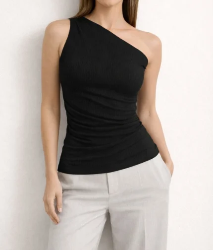 Blusa Canelada Um Ombro Só – Coral